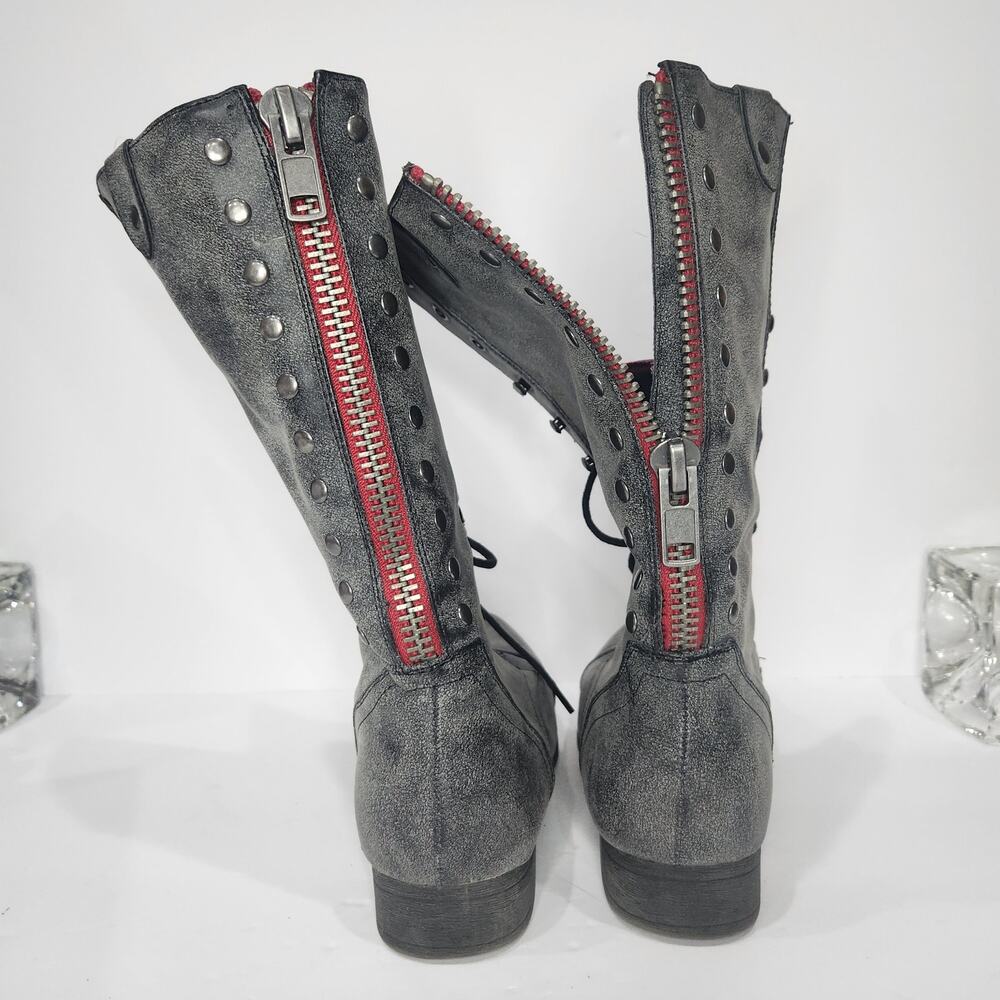 Madden Girl Lace-up Combat Boots with Red Back Zipper - Picture 3 of 9